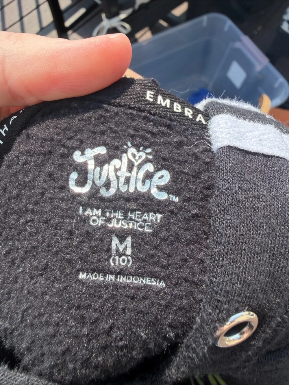 Justice Girls Black Hoodie Size 10 Medium Sport Logo Stripe Sweatshirt